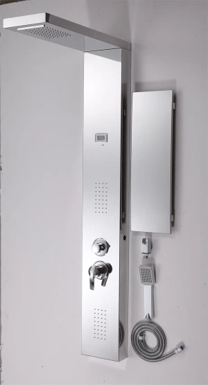 Right angle with temperature display polished shower panel of stainless steel Four function