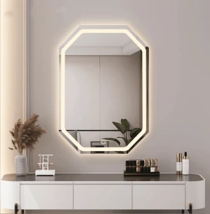 Frontlit and Backlit Octagon LED Bathroom Mirror, LED Illuminated Wall Mounted Vanity Mirror