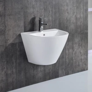 High Quality Work Bathroom Ceramic Smooth Glaze Half Wall Mount Pedestal Basin Sink