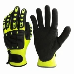 Best Anti Impact Anti Cut Level C 13G HPPE Liner Nitrile Sandy Coated TPR Anti Vibration Gloves