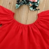1-6Y Kids Girls Clothing 2021 Red Short Sleeve Tops + Floral Print Trousers + Headband 3 Piece Outfit Sets