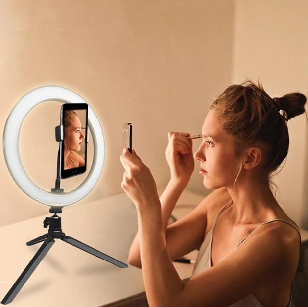 10 Inch Cell Phone Lamp Camera Holder Led Ring Light With Remote Vanity Wheel Usb Led Selfie Ring Light