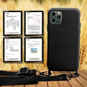 100% biodegradable wheat black telephone mobile phone case for iphone 11 pro max 2020 on crossbody thick strap sling cord