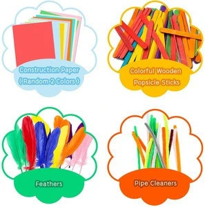 1000Pcs DIY Art Craft Sets Supplies for Kids Crafting Supplies Kits Pipe Cleaners-Colour Felt- Glitter  Poms- Feather-Buttons