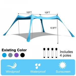 10*10 ft family portable pop up sun shelter waterproof UPF50 UV protection tent with 4 aluminum poles beach shade canopy tent