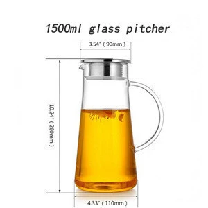 1500ml Premium Hand Blown Heat Resistant Glass Pitcher with Food Grade Safety Lid