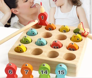 15pcs Preschool Puzzle Game Magnetic Fishing Educational Wooden Toys