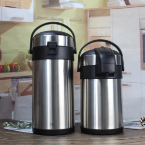 1.9L 2.2L  2.5L 3L Double Wall Stainless Steel Silver Air Pump Dispenser Pot Tea Coffee Vacuum Airpots