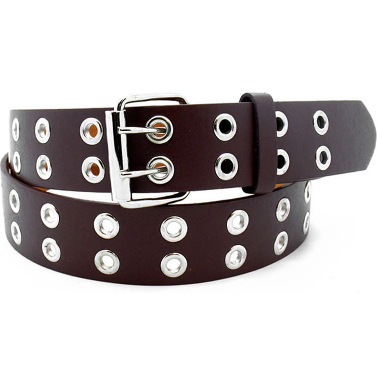2 Holes Grommet Honest Leather Belt With Removable Metal Buckle
