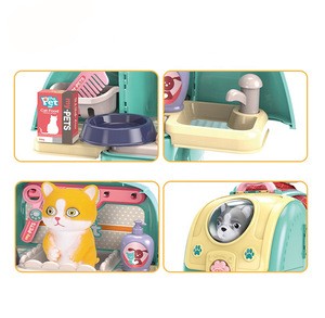 2 IN 1 Kids Play House Toy Pretend Play Pet Feeding Set Toy Funny Backpack Pet Care Play Set