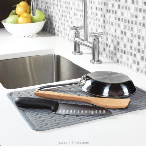 2 in 1 Kitchen floor gray Silicone roll table dish self drying mat dry cup with rack