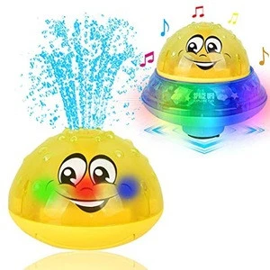 2 in 1 Squirt Spray Water Toy LED Light Up Float Toys Automatic Induction Sprinkler Space UFO Car Toys for Baby Toddler