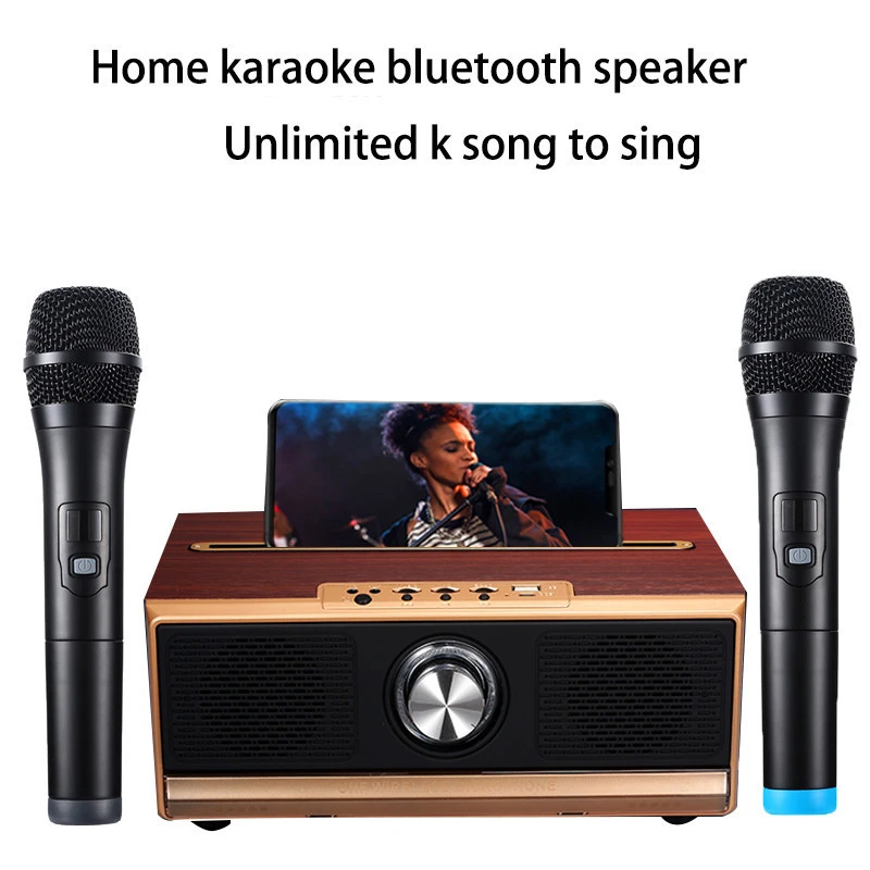 2000mah High Capacity Family TV Stereo Home Karaoke Blue tooth BT Wooden Speaker with MIC Microphone