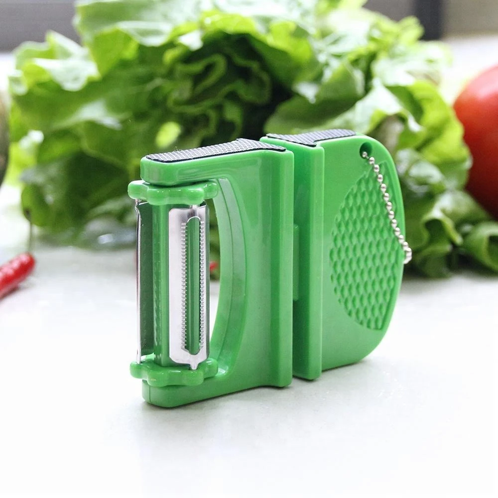 2019 New Kitchen tools stainless steel vegetable zester grater 3 in 2 design portable rotatable manual Mini Knife Sharpener