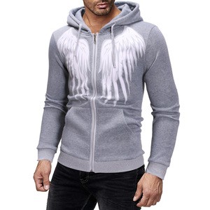 2019Fashion style hot street wear  heat transfer double wing printing zipper up  hoodie for online shopping in china