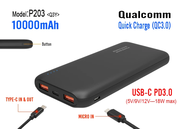 2020 Best selling Portable power bank,  Power bank mobile charger ,PD 18W QC3.0 dual USB wallet 10000 mah fast charger