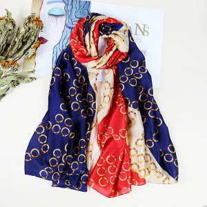2020 Hot sale women silk scarf luxury brand logo print stain silk ladies sunscreen shawl