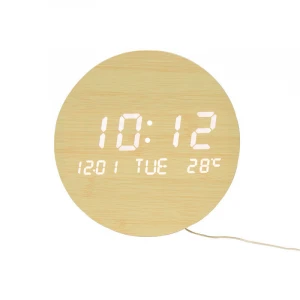 2020 New arrival creative modern design temperature calendar wireless big digital display logo wooden wall clock for Livingroom