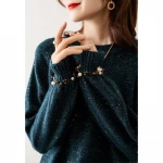 2020 new button decoration loose long-sleeved bright silk polar fleece wool sweater women