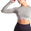 2020 New Women&#39;s Fitness T-Shirt Sport Long Sleeve Stretch Yoga Crop Top Sexy Gym Clothing
