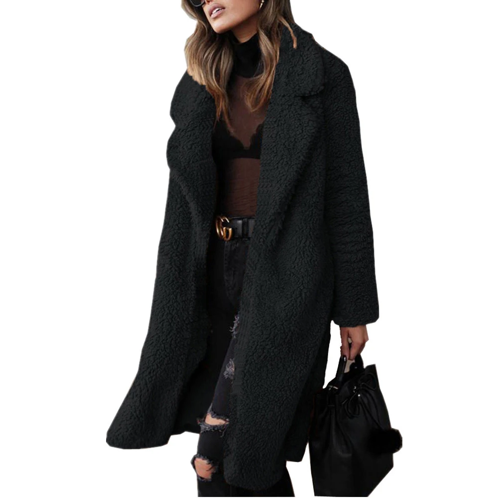 2020 Warm Luxury Turn Down Collar Fleece Long Plus Size Ladies Faux Fur Winter Coat Women