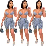 2021 Womens Shorts 2 Piece Bra Shorts Suit and Bra Set Woman Summer Two Piece Set Jeans Shorts Set Women