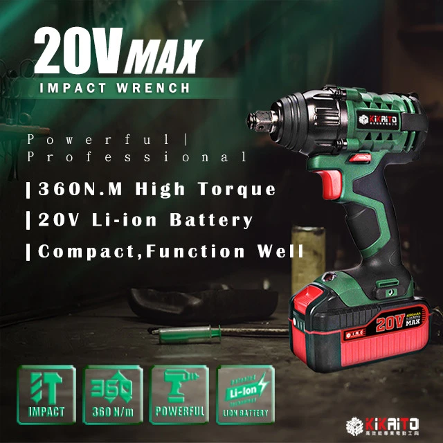 20V Cordless MAX 360Nm High Torque Impact Wrench with 1/2" Square Drive, Rechargeable Lithium Battery and Fast Charger 20VKW032