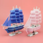24cm Nautical Sailing Boat Ship Wooden Crafts Handmade Retro Ship Model Wood Decoration Sailboat Birthday Gift kids Home Decor