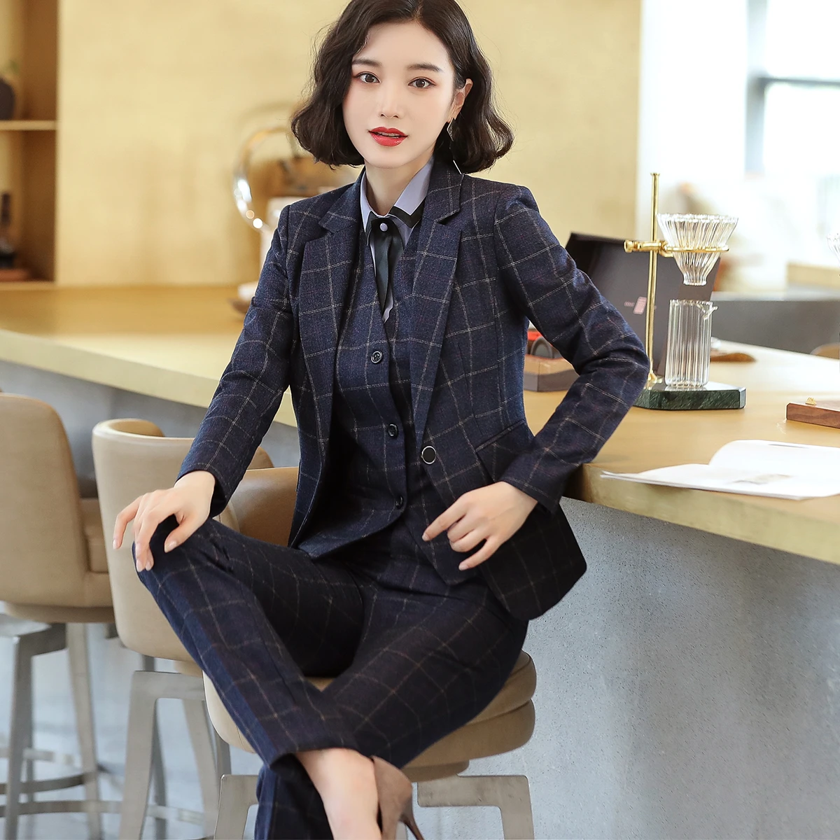 3 Piece Set High Quality Blazer Suit Office Lady Uniform Design Business Jacket and Trouser for Work Wear Women Formal Pant Suit