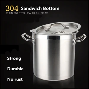 304 stainless steel stock pot /commercial wine bucket cast barrel gragas soup pot with Sandwich Bottom Lid