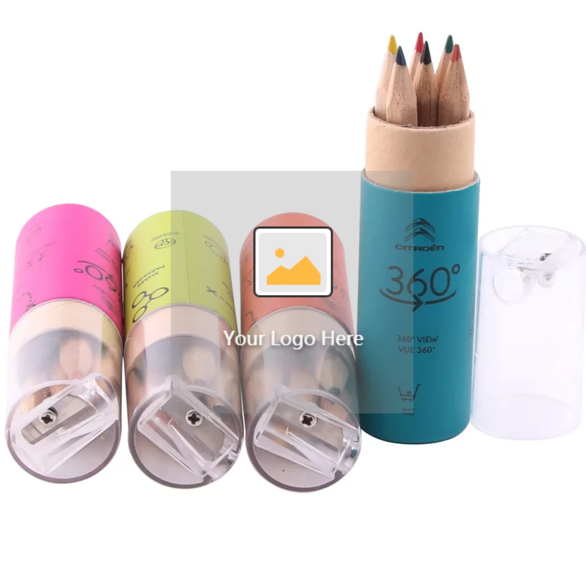 3.5&quot; wooden rainbow pencil with logo 6pcs natural colour pencil set