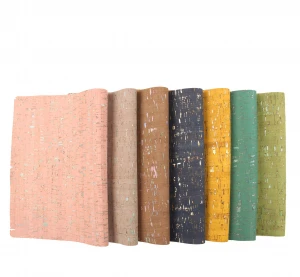 45*30CM blush quare cork PU synthetic leather sheet with faux PU leather base with green gilding for bags