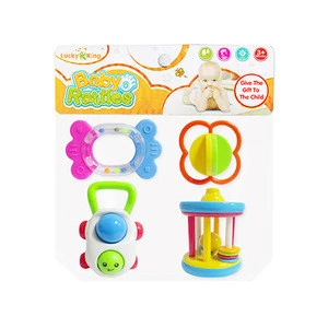 4Pcs Curved shake sound various shapes plastic baby rattle toys for selling