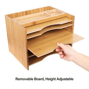 5 Layer Adjustable Dividers Top Storage Collection Bamboo File Cabinet
