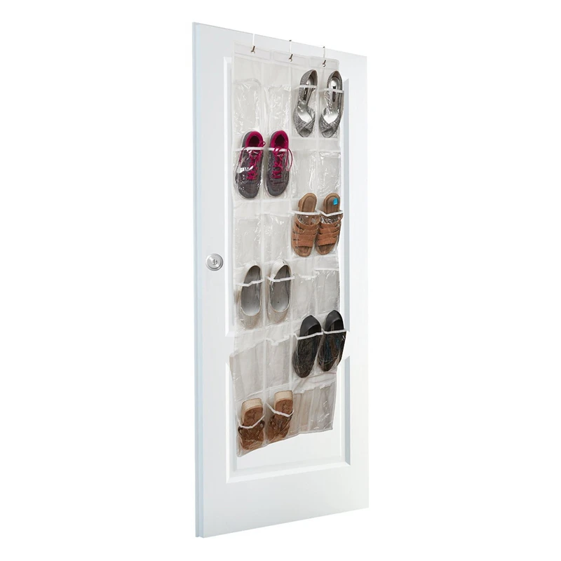 59 X 18 inch Over The Door Shoe Organizer - 24 Pockets Crystal Clear Hanging Shoe Organizer by SEAN, White