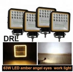 63W 4.3" Led Work Light White + Yellow Led Light Bar DRL Offroad 6000K 3000K Amber Angel Eyes for Tractor Truck 4X4 Accessories