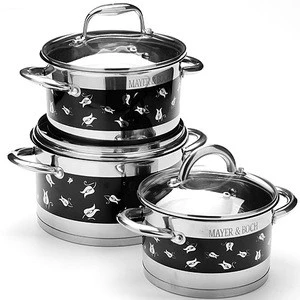 6Pcs Kitchen Queen Surgical Stainless Steel Cooking Pots pink  Cookware Set With Dot Flower Pattern