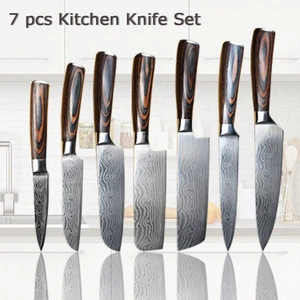 7pcs Stainless steel kitchen knife set chef knife with pakka wood handle