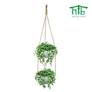 9 Inch Ceramic Hanging Planter Indoor Outdoor Modern Round Flower Plant Pot White Porcelain Hanging Basket with Polyester Rope