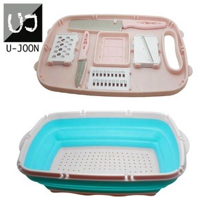 9pcs Plastic Kitchen Gadgets Set(chopping board,foldable strainer,knife &amp; grater) UJ-KT704