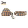 A tie dog collar orange and blue plaid cotton adjustable leash pet collar leash