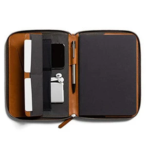 A5 notebook Premium Leather Compendium Portfolio Brown PU Folder Organizer with Zip Closure and Writing Pad