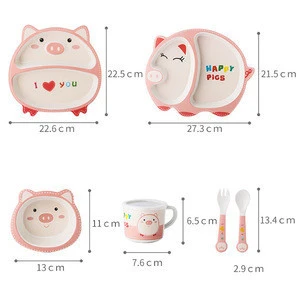 Amazon Top Seller 2019 Dinner Set Baby Feeding New Products Kitchen Accessories Bamboo Fiber Children Tableware 5 Sets