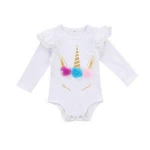 Autumn Long Sleeve Unicorn Ruffle Raglan Bodysuit Cotton Baby Romper