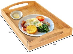Bamboo Wood Serving Tray With Handles for Food,Breakfast Tray,Party Platter,Nesting,Kitchen and Dining