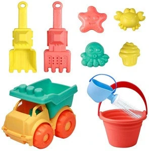 Beach Water Toys Set Sand Play for Kids 9 PCS Sand Car Truck Sea Creatures Sand Moulds Beach Game for Children 3+ Years Old