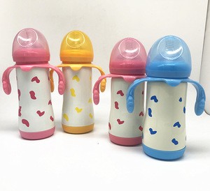 Best selling baby products stainless steel cartoon painting baby feeding bottles