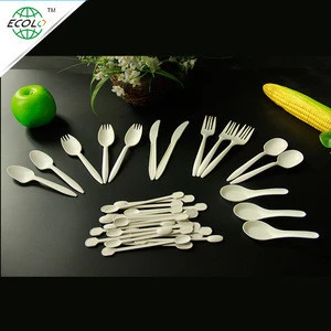 Biodegradable tableware 6inch disposable corn starch fork, knife, spoon