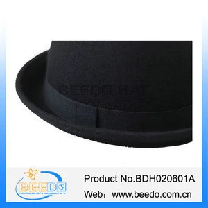 Black bowler formal hat felt with polyester ribbon