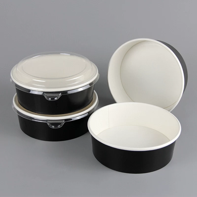 Black Color Full Printing Eco Friendly Paper Salad Bowl With Matching Lid